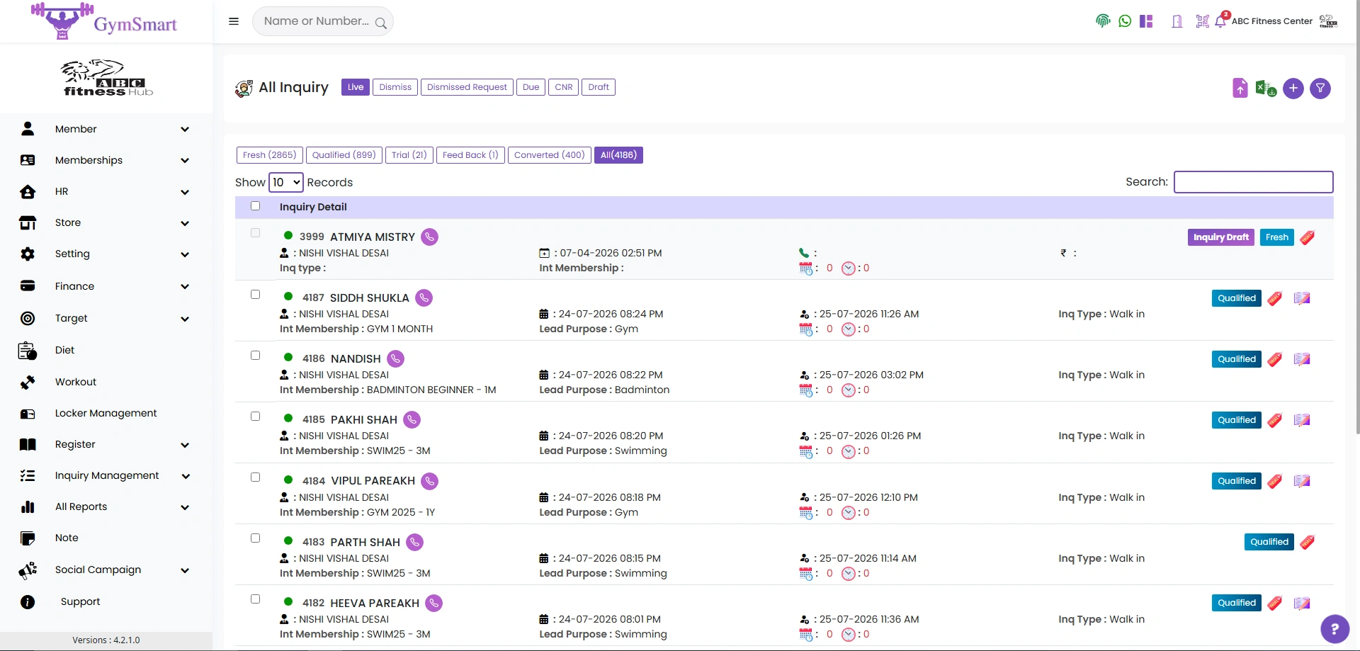 Gym lead management, inquiry follow-ups and conversion pipeline software