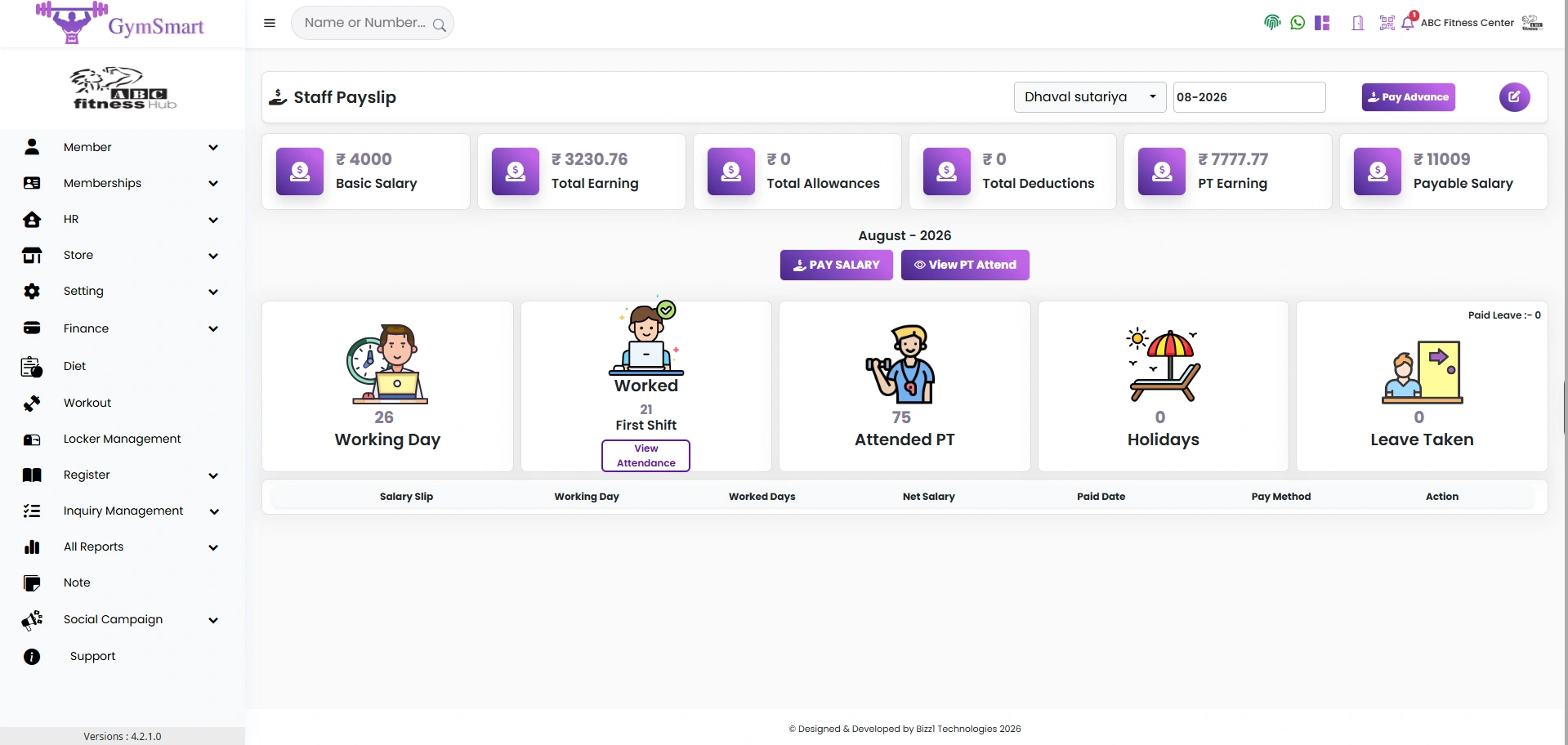Personal training PT session attendance tracking and trainer client records